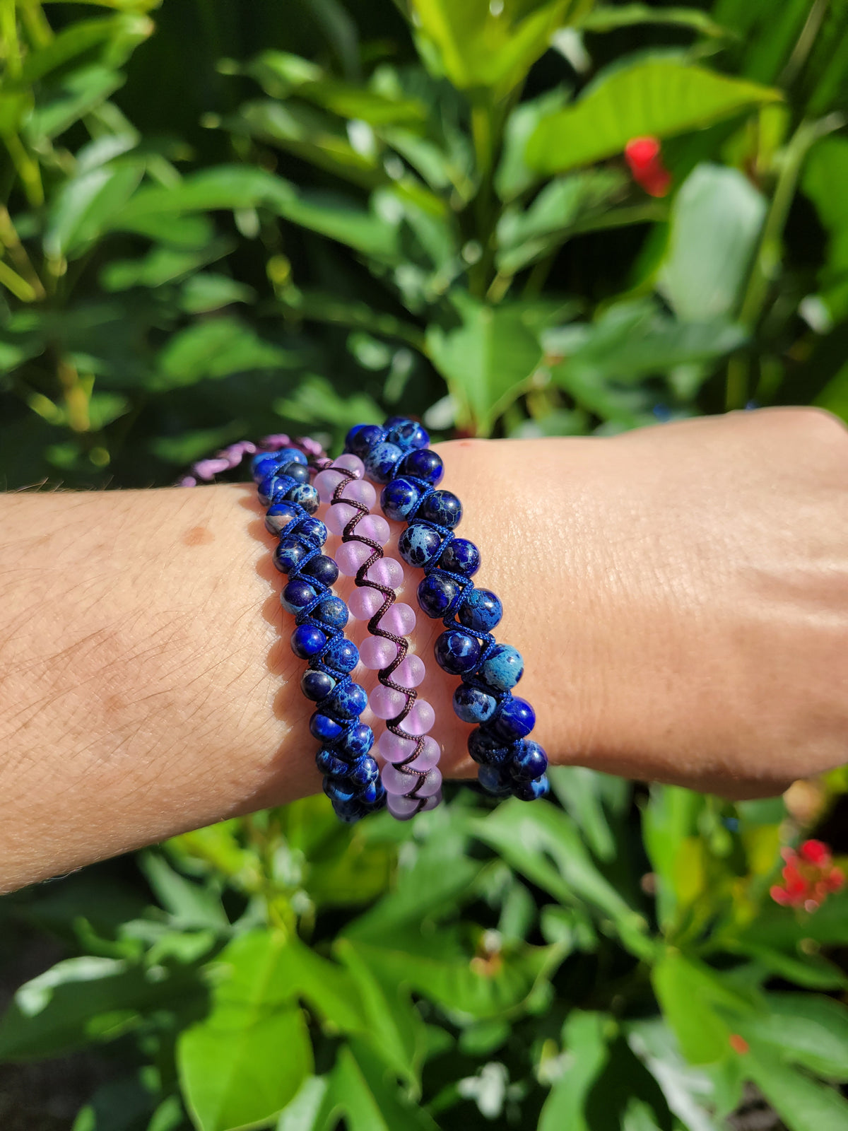 Double woven bracelet 6mm bead