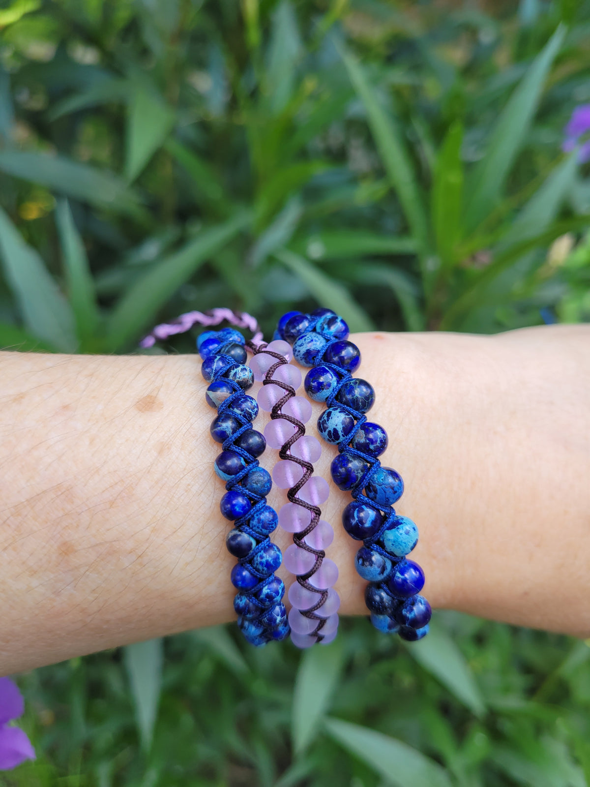 Double woven bracelet 6mm bead