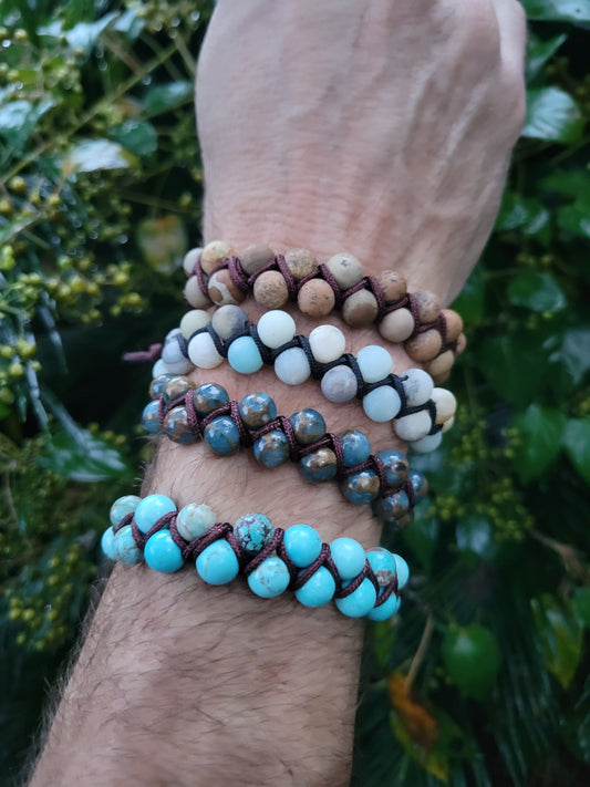 Double woven bracelet 8-10mm bead