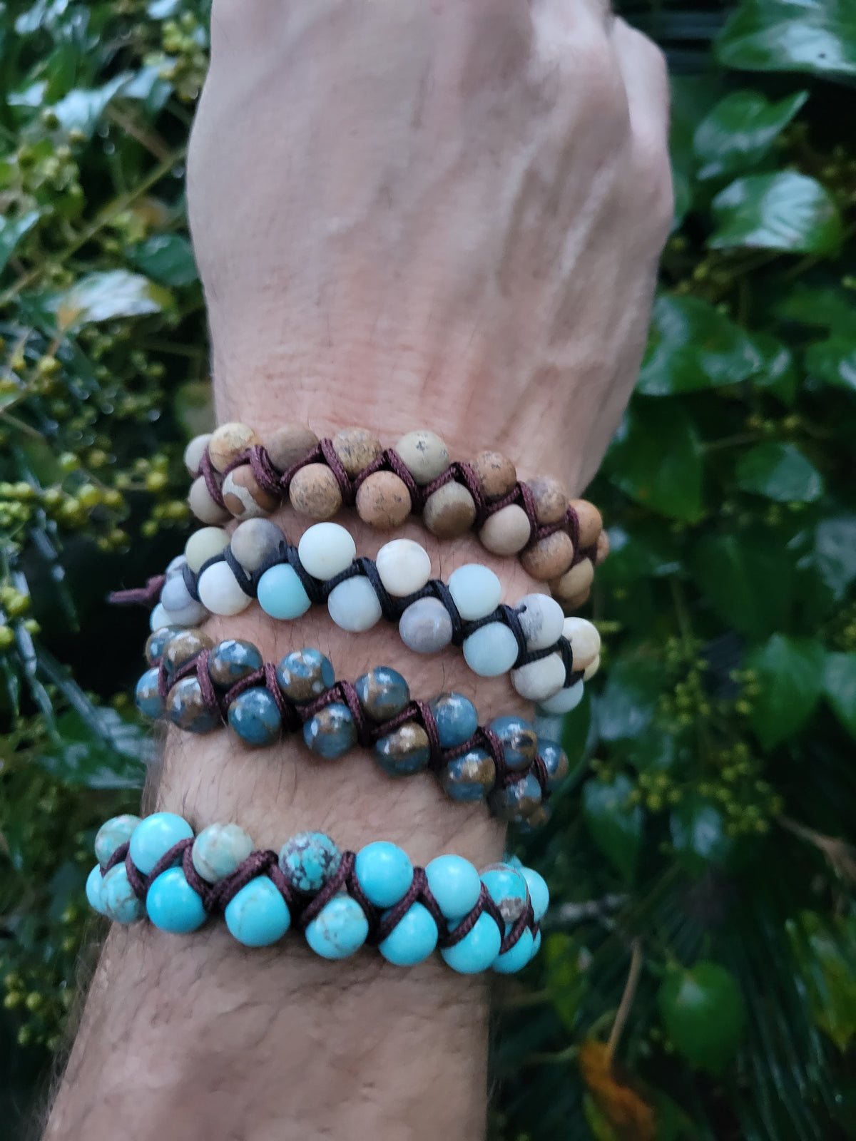 Double woven bracelet 8-10mm bead